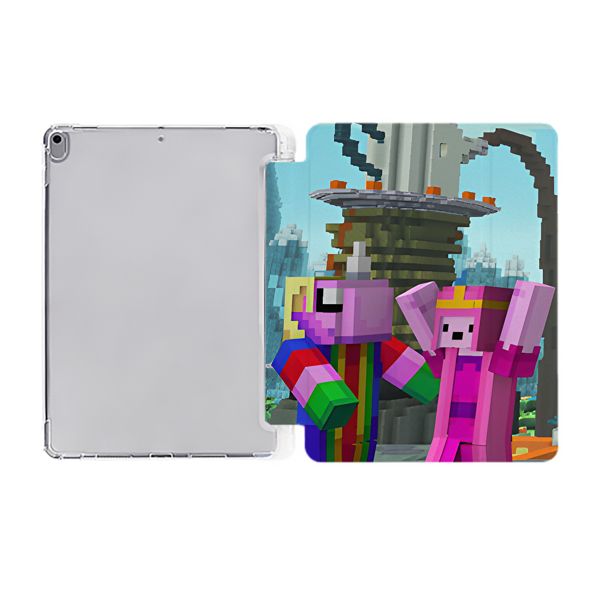 （画像用） マインクラフト ブロックの世界 Minecraft MC Block world IPad ケース ペン収納付き 三つ折りスタンド PUレザー×シリコン 対応機種9.5/10.5/10.9インチ